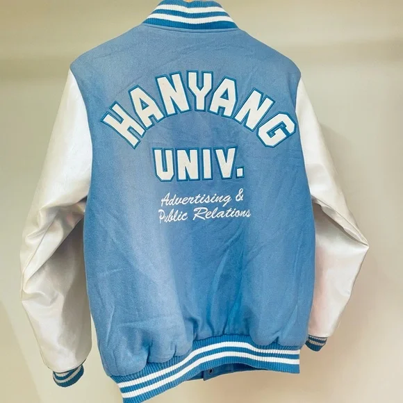 UNIQUE Korean Leather sleeves letter H Varsity jacket HANYANG UNIVERSITY - Picture 2 of 7